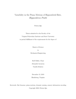 Variability in the Pinna Motions of Hipposiderid Bats, Hipposideros Pratti