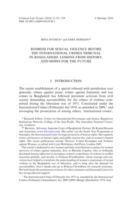 Redress for Sexual Violence Before the International Crimes Tribunal in Bangladesh: Lessons from History, and Hopes for the Future