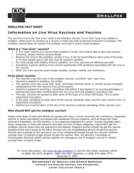 CDC Information on Live Virus Vaccines and Vaccinia