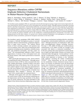 REPORT Sequence Alterations Within CYP7B1 Implicate Defective Cholesterol Homeostasis in Motor-Neuron Degeneration