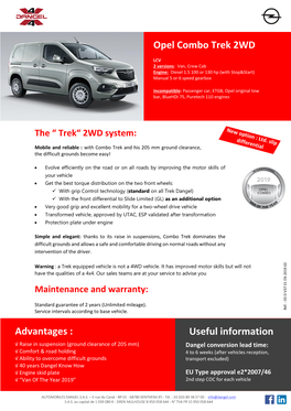 Useful Information Opel Combo Trek 2WD Advantages