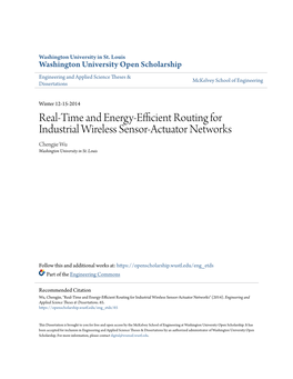 Real-Time and Energy-Efficient Routing for Industrial Wireless Sensor-Actuator Networks Chengjie Wu Washington University in St