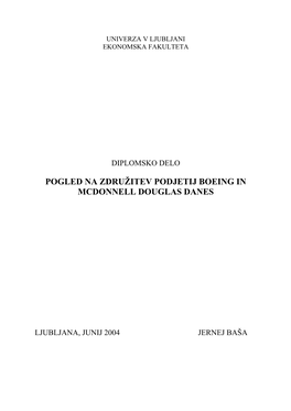 Pogled Na Združitev Podjetij Boeing in Mcdonnell Douglas Danes