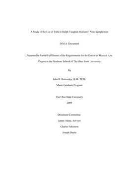 A Study of the Use of Tuba in Ralph Vaughan Williams' Nine