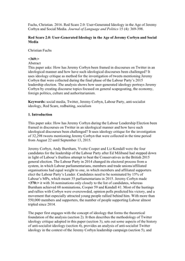 Fuchs, Christian. 2016. Red Scare 2.0: User-Generated Ideology in the Age of Jeremy Corbyn and Social Media. Journal of Language and Politics 15 (4): 369-398