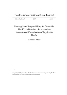 Proving State Responsibility for Genocide: the ICJ in Bosnia V. Serbia and the International Commission of Inquiry for Darfur