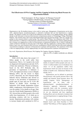 The Effectiveness of Wet Cupping and Dry Cupping in Reduccing Blood Pressure in Hypertension Patients