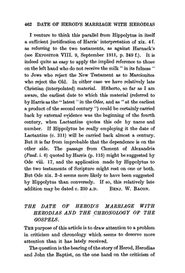 The Date of Herod's Marriage with Herod/As and the Chronology of the Gospels