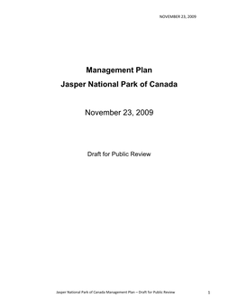 Management Plan Jasper National Park of Canada November 23, 2009