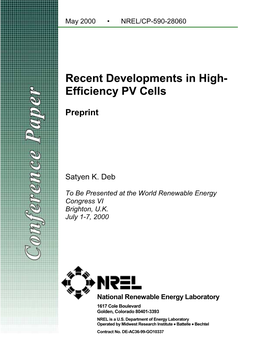 Recent Developments in High Efficiency PV-Cells