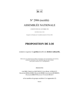 N° 2906 (Rectifié) ASSEMBLÉE NATIONALE PROPOSITION DE