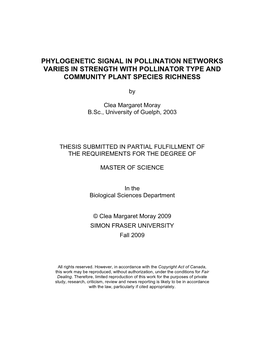 Phylogenetic Signal in Pollination Networks Varies in Strength with Pollinator Type and Community Plant Species Richness