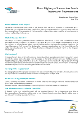 Huon Highway – Summerleas Road - Intersection Improvements