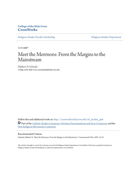 Meet the Mormons: from the Margins to the Mainstream Mathew N
