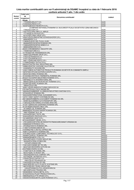 Lista Marilor Contribuabili Care Vor Fi Administraţi De DGAMC Începând Cu Data De 1 Februarie 2016 Conform Articolul 1 Alin