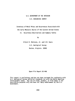 Inventory of Metal Mines and Occurrences Associated with the Early Mesozoic Basins of the Eastern United States II