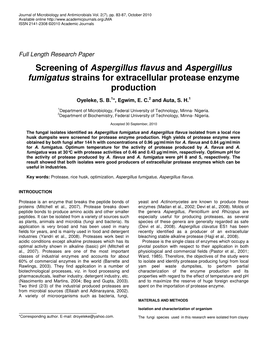 Screening of Aspergillus Flavus and Aspergillus Fumigatus Strains for Extracellular Protease Enzyme Production