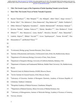 The Genetic Legacy of the Expansion of Turkic-Speaking Nomads Across Eurasia