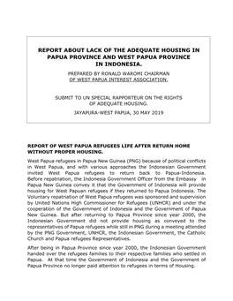 Report About Lack of the Adequate Housing in Papua Province and West Papua Province in Indonesia