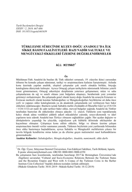 Türkleşme Sürecinde Kuzey-Doğu Anadolu'da Ilk Sikke Basım Faaliyetleri