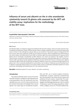 Influence of Serum and Albumin on the in Vitro Anandamide Cytotoxicity