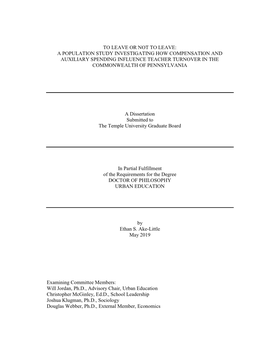 To Leave Or Not to Leave: a Population Study Investigating How Compensation and Auxiliary Spending Influence Teacher Turnover in the Commonwealth of Pennsylvania