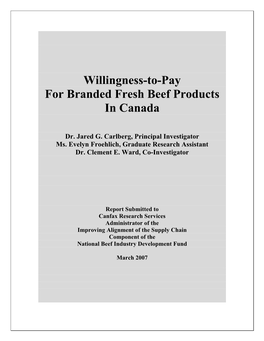 Willingness-To-Pay for Branded Fresh Beef Products in Canada