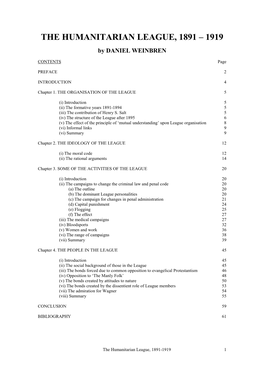 The Humanitarian League, 1891 – 1919