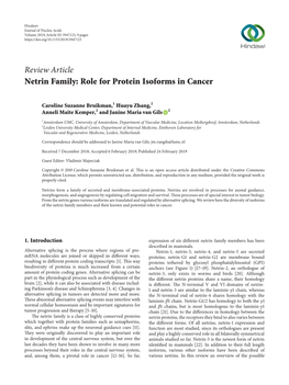 Review Article Netrin Family: Role for Protein Isoforms in Cancer