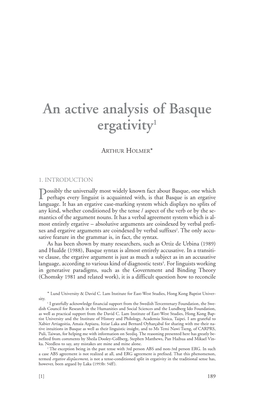 An Active Analysis of Basque Ergativity1