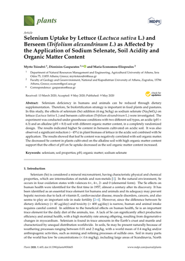 And Berseem (Trifolium Alexandrinum L.) As Affected by the Application of Sodium Selenate, Soil Acidity and Organic Matter Content