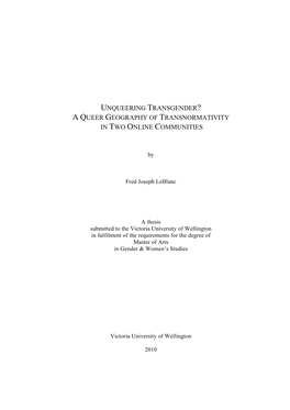 Unqueering Transgender? a Queer Geography of Transnormativity in Two Online Communities