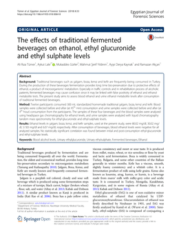 The Effects of Traditional Fermented Beverages on Ethanol, Ethyl Glucuronide and Ethyl Sulphate Levels