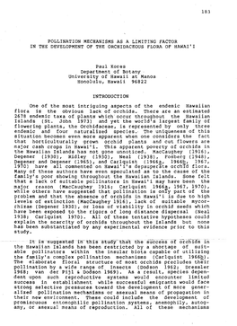 183 Pollination Mechanisms As a Limiting Factor in The