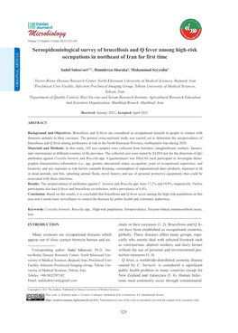 Seroepidemiological Survey of Brucellosis and Q Fever Among High-Risk Occupations in Northeast of Iran for First Time