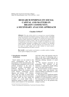 Research Findings on Social Capital and Matters in Brasov Community
