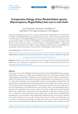 Comparative Biology of Four Rhodanthidium Species (Hymenoptera, Megachilidae) That Nest in Snail Shells