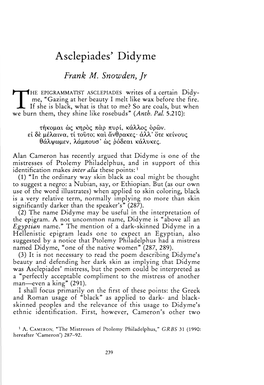 Asclepiades' Didyme , Greek, Roman and Byzantine Studies, 32:3 (1991:Autumn) P.239