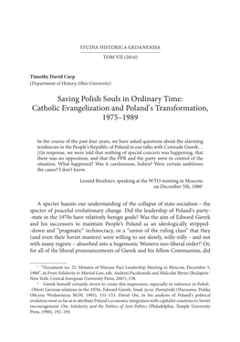 Catholic Evangelization and Poland's Transformation, 1975–1989