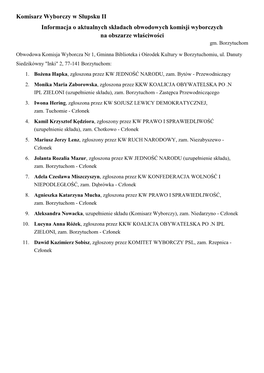 Komisarz Wyborczy W Słupsku II Informacja O Aktualnych Składach Obwodowych Komisji Wyborczych Na Obszarze Właściwości Gm