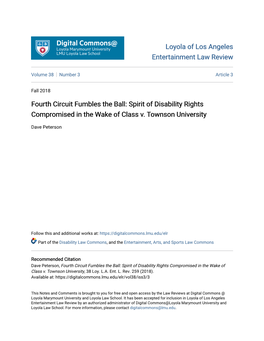 Fourth Circuit Fumbles the Ball: Spirit of Disability Rights Compromised in the Wake of Class V