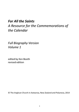 For All the Saints a Resource for the Commemorations of the Calendar