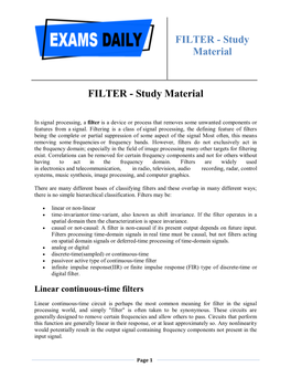 FILTER - Study Material
