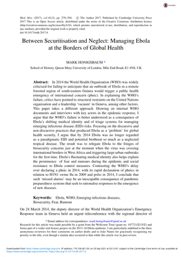 Between Securitisation and Neglect: Managing Ebola at the Borders of Global Health