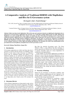 A Comparative Analysis of Traditional RDBMS with Mapreduce and Hive for E-Governance System