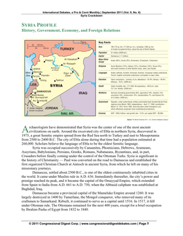 SYRIA PROFILE History, Government, Economy, and Foreign Relations