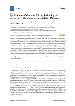 Applications of Genome Editing Technology in Research on Chromosome Aneuploidy Disorders