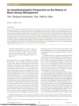 An Anesthesiologist's Perspective on the History of Basic Airway