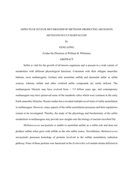 Aspects of Sulfur Metabolism of Methane-Producing Archaeon