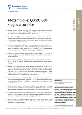 Mozambique: Q3:20 GDP Stages a Surprise